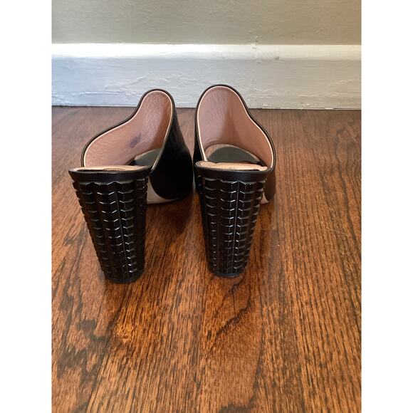 Kate Spade Black Leather Slide Mules w Geometric Glossy Stacked Heel 7.5 - Picture 7 of 7